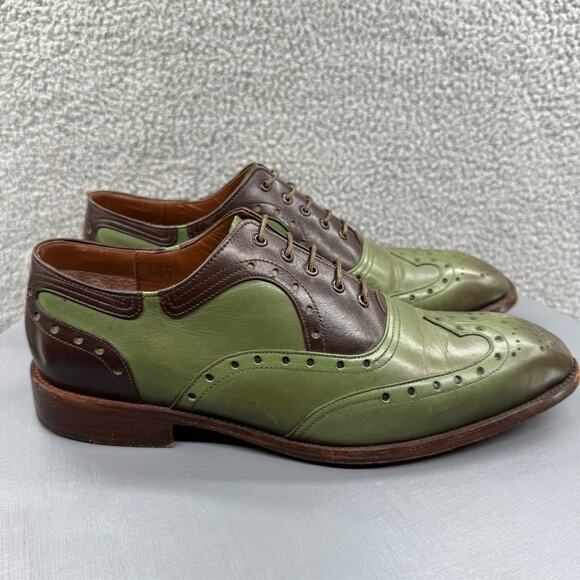 George Esquivel Vanas Mens Shoes 9 Green Brown Wingtip Oxford Made in USA $1100 - Picture 2 of 16